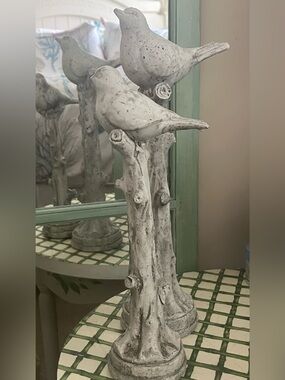 Decorative Double Bird on Branch Sculpture - White